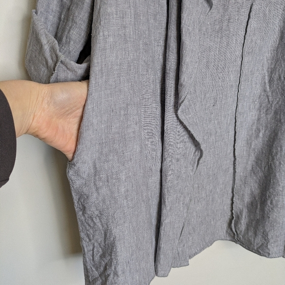 Blu No. 9 Linen Waterfall Cardigan Size XL Grey Pocketed Lagenlook - Picture 9 of 14